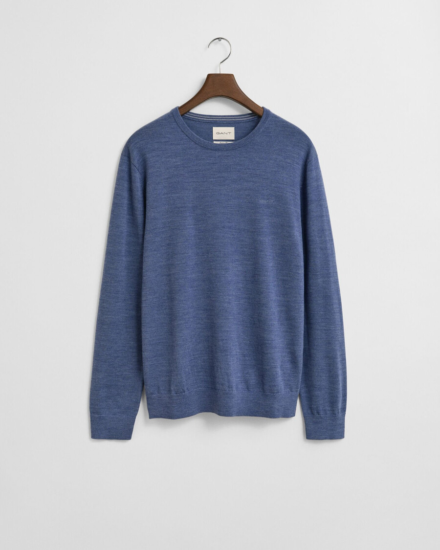suéter de cuello redondo de lana merino - azul piedra melange