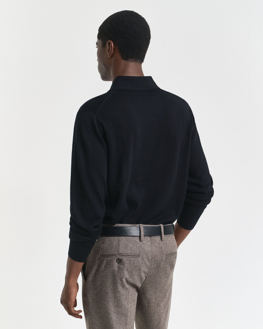 suéter tipo polo de lana merino extrafina - negro
