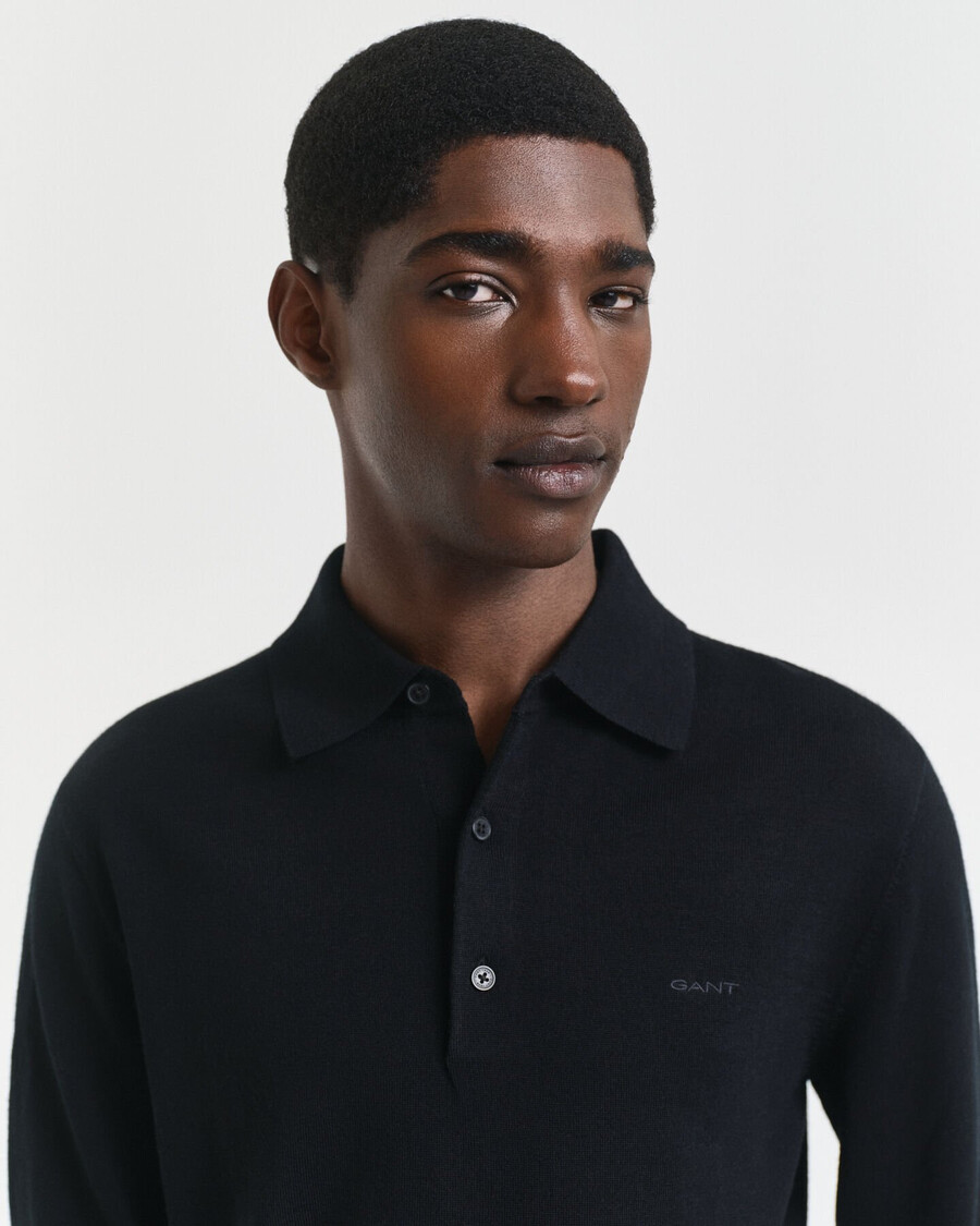 suéter tipo polo de lana merino extrafina - negro