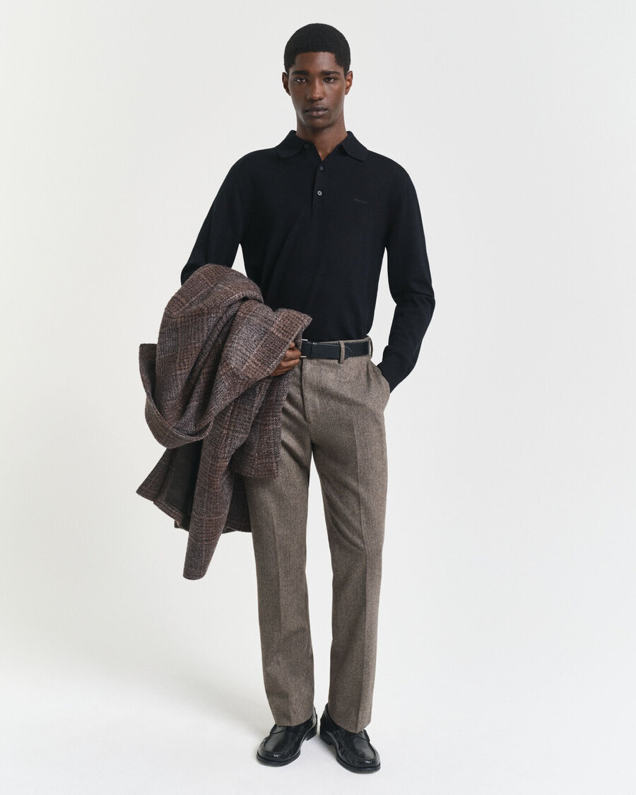 suéter tipo polo de lana merino extrafina - negro