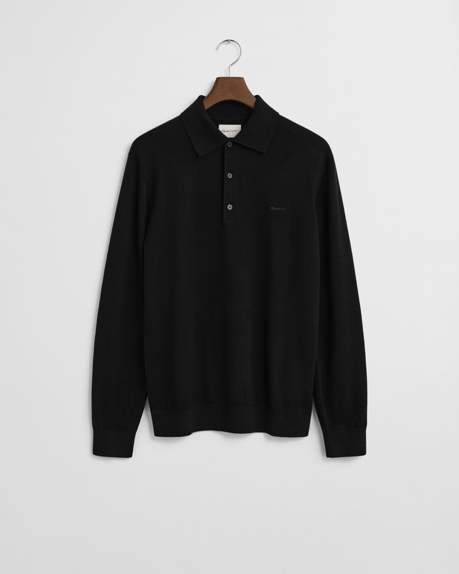 suéter tipo polo de lana merino extrafina - negro