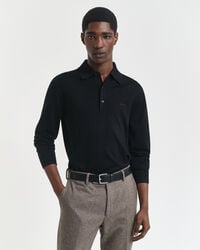 suéter tipo polo de lana merino extrafina - negro