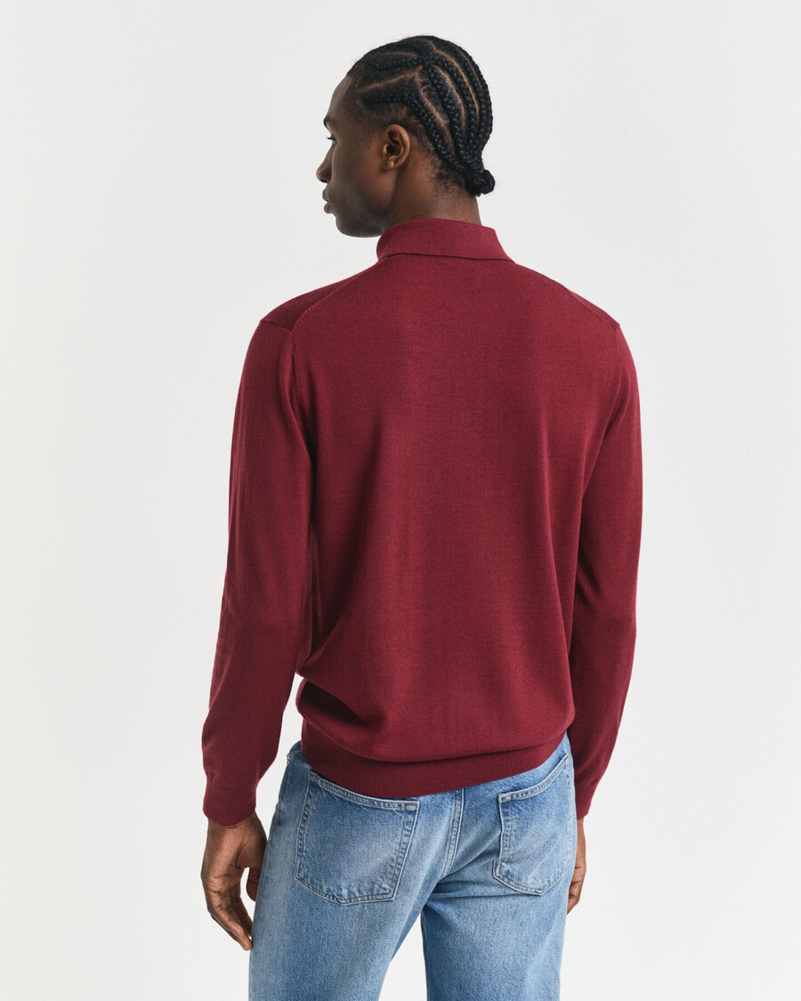 suéter tipo polo de lana merino extrafina - rojo abultado