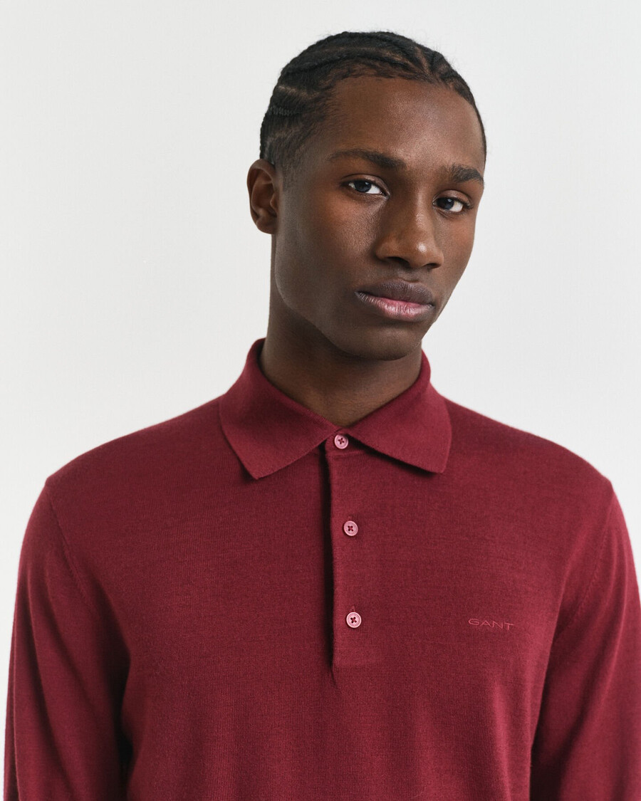 suéter tipo polo de lana merino extrafina - rojo abultado