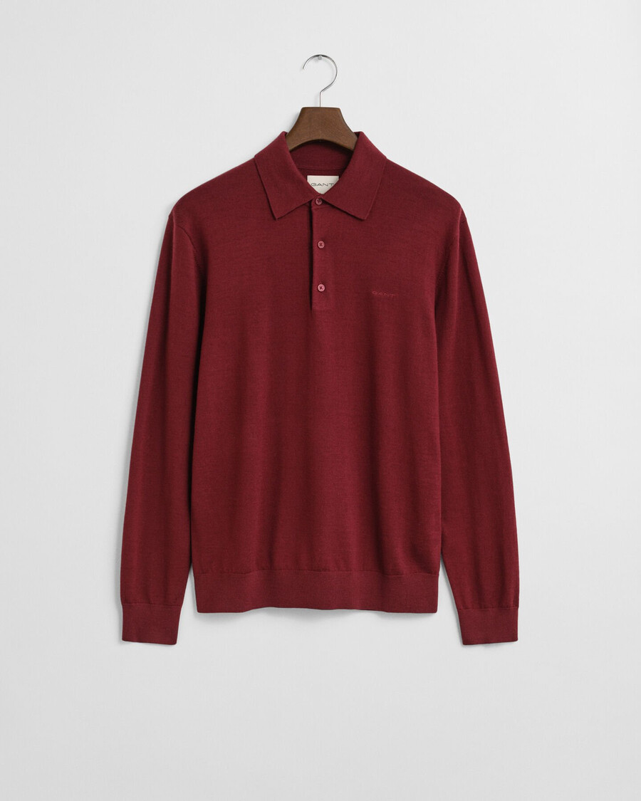 suéter tipo polo de lana merino extrafina - rojo abultado