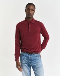 suéter tipo polo de lana merino extrafina - rojo abultado