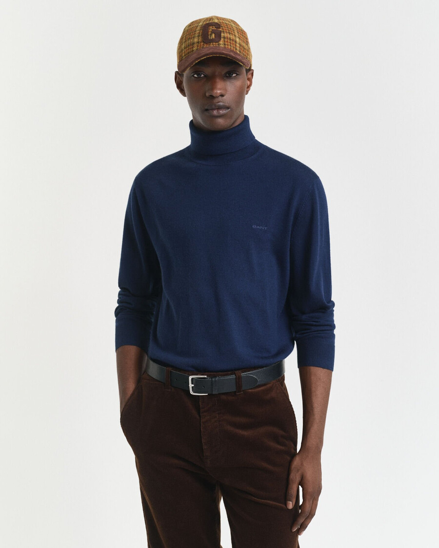 suéter de cuello alto de lana merino extrafina - azul marino