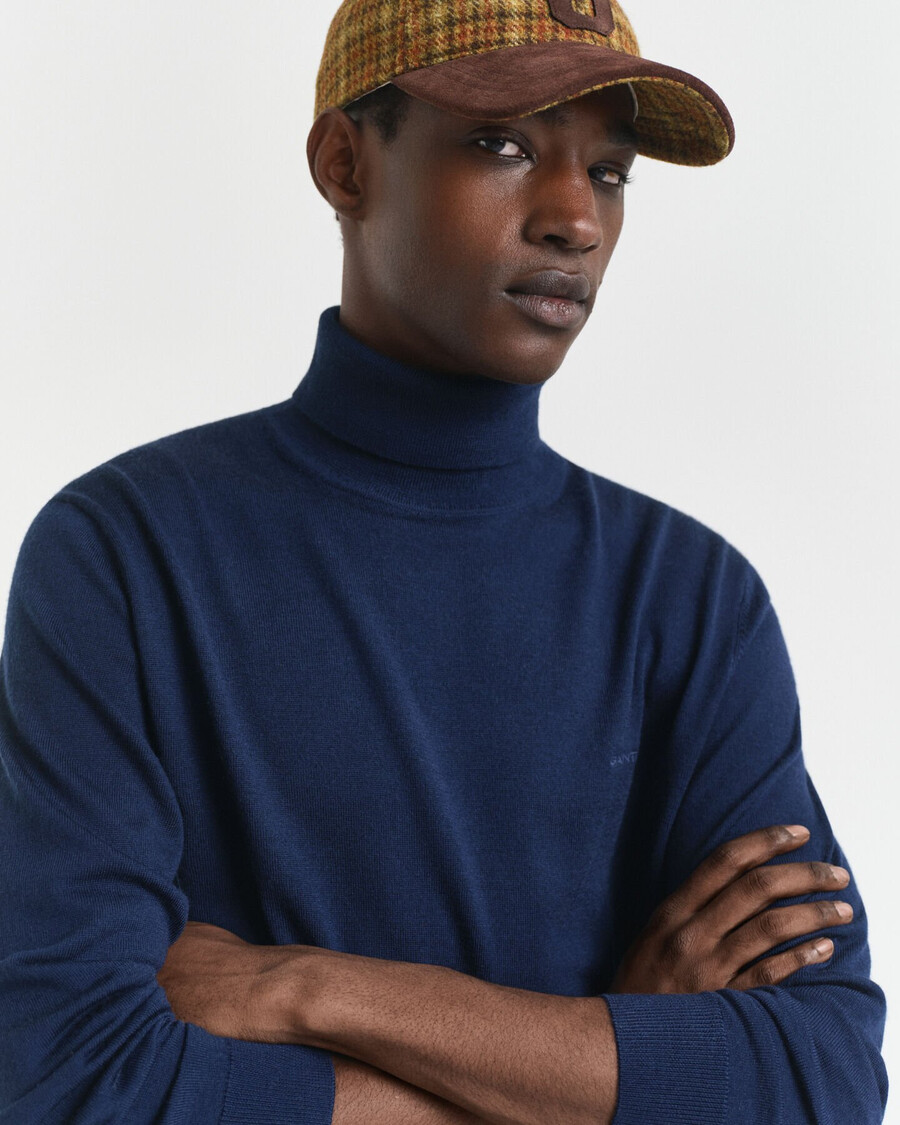 suéter de cuello alto de lana merino extrafina - azul marino