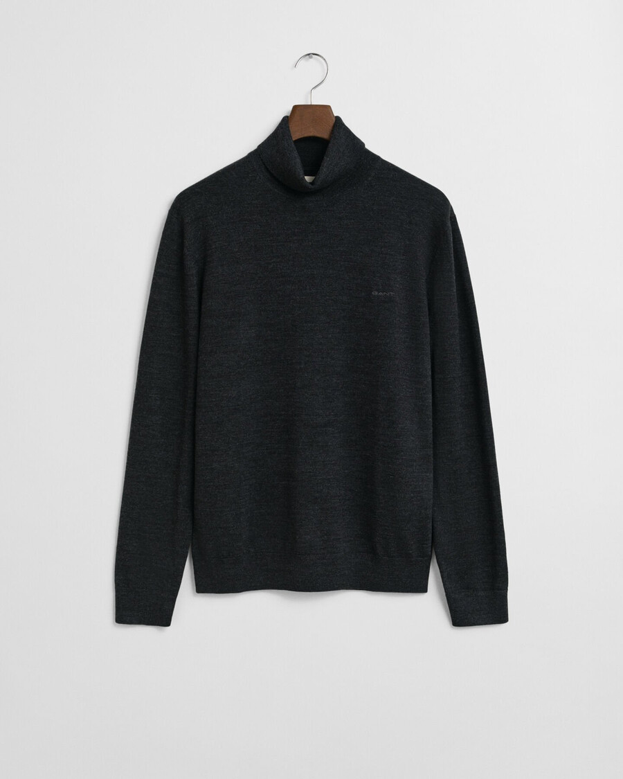suéter de cuello alto de lana merino extrafina - mezcla de carbón oscuro