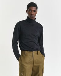 suéter de cuello alto de lana merino extrafina - mezcla de carbón oscuro
