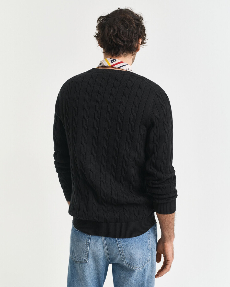 suéter de cuello redondo de punto trenzado de algodón - negro