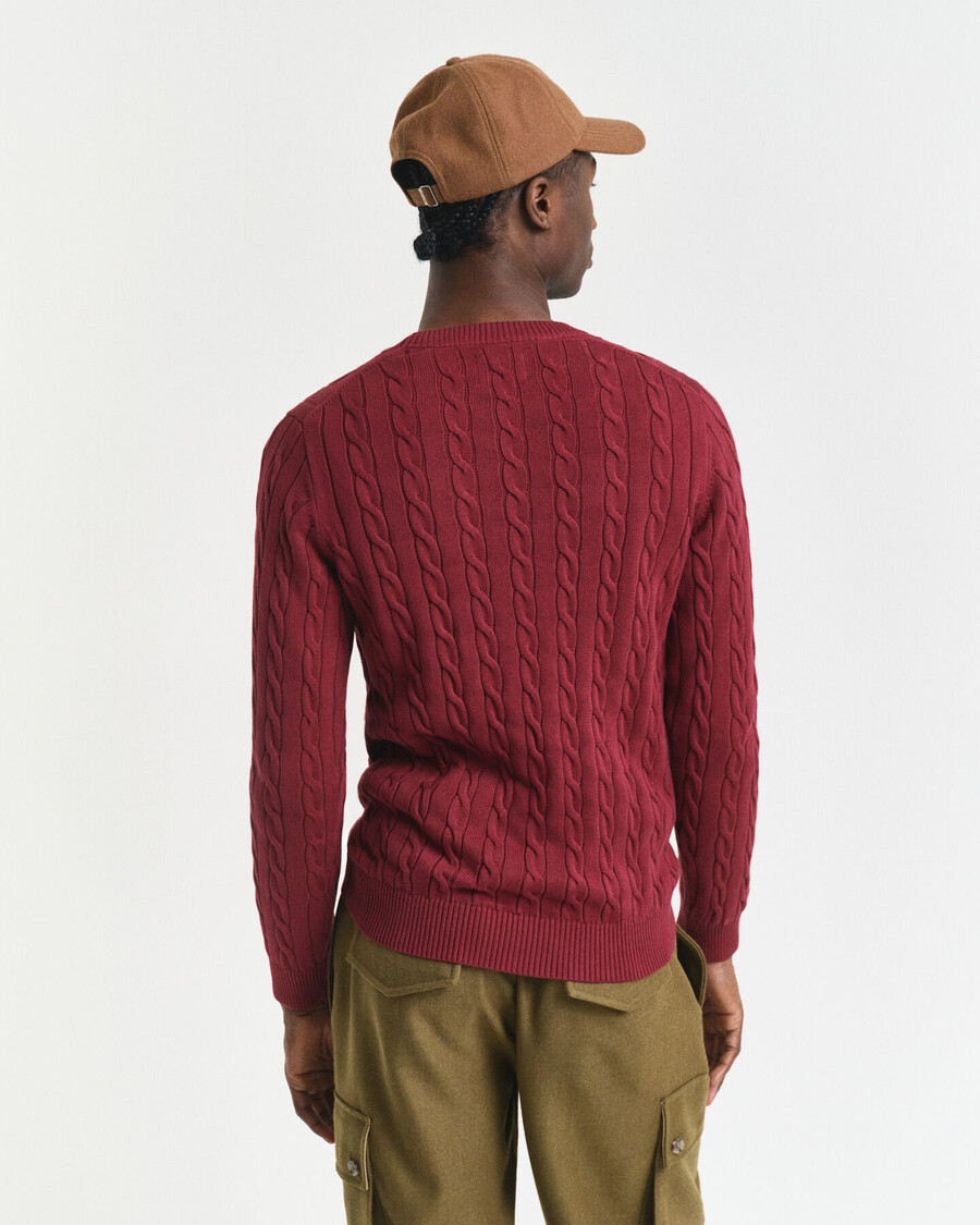 suéter de cuello redondo de punto trenzado de algodón - plumped red