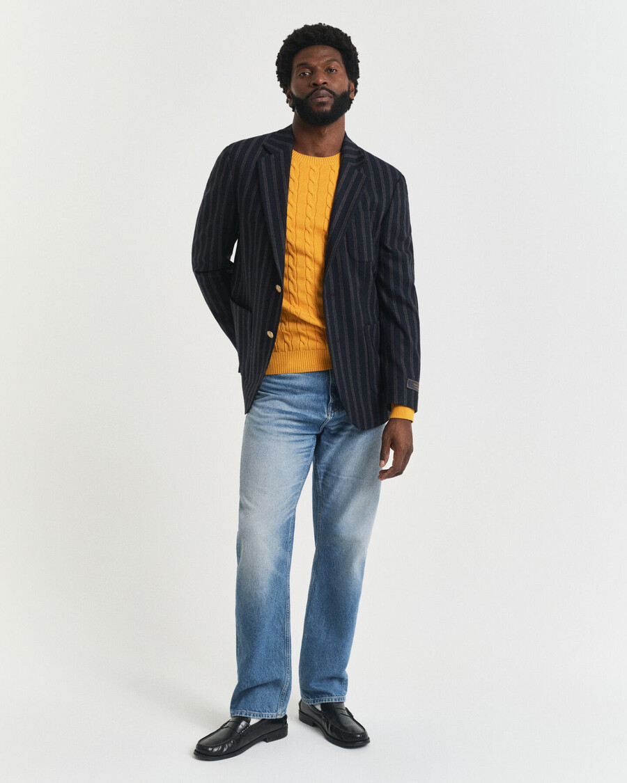 suéter de cuello redondo de punto trenzado de algodón - liquen amarillo