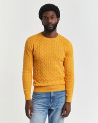 suéter de cuello redondo de punto trenzado de algodón - liquen amarillo