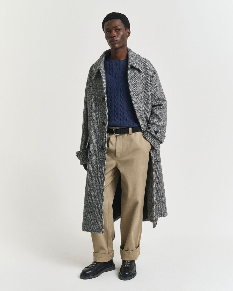 suéter de cuello redondo de punto trenzado de algodón - dk jeansblue melange