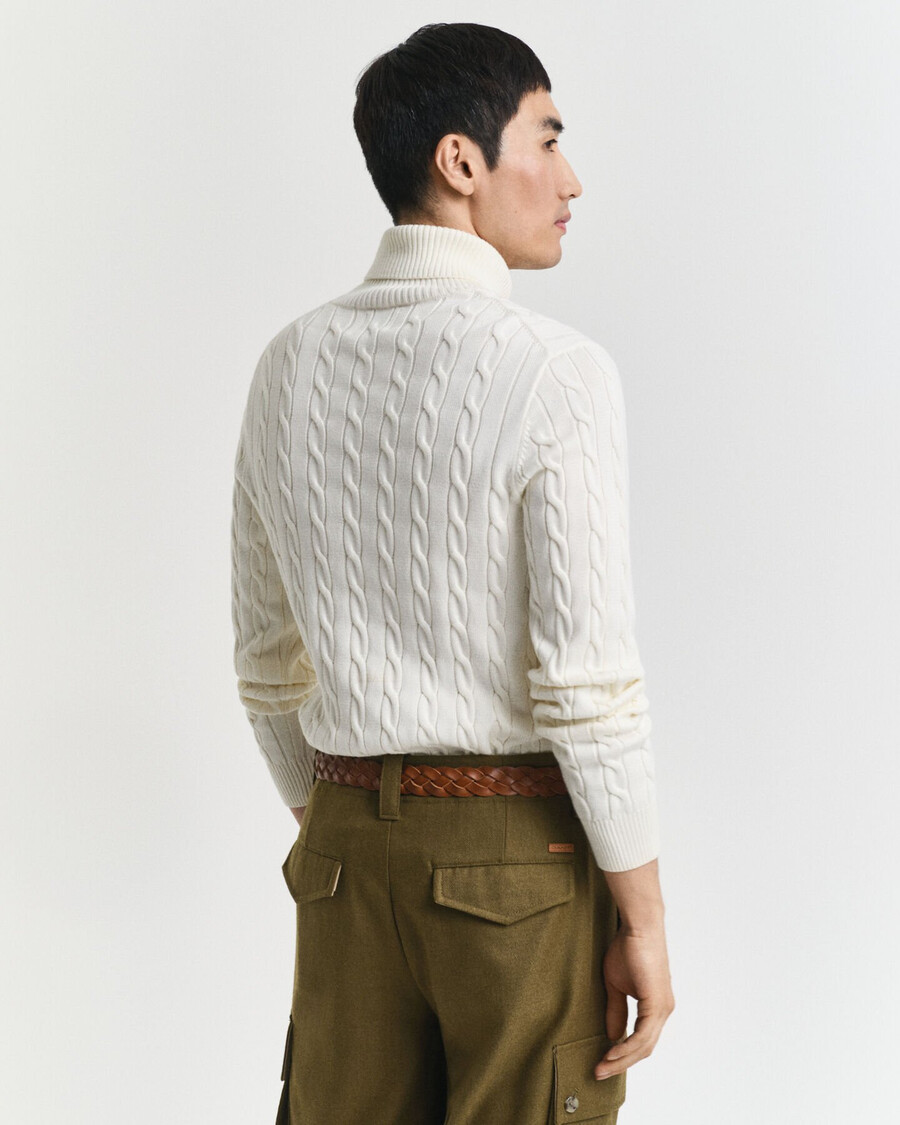suéter de cuello alto de punto trenzado de algodón - crema