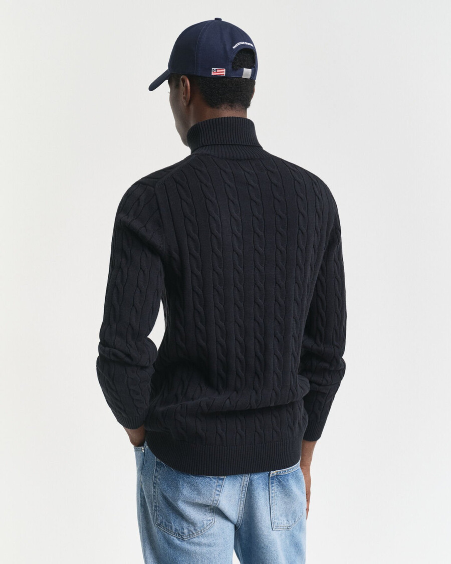 suéter de cuello alto de punto trenzado de algodón - negro