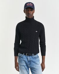 suéter de cuello alto de punto trenzado de algodón - negro