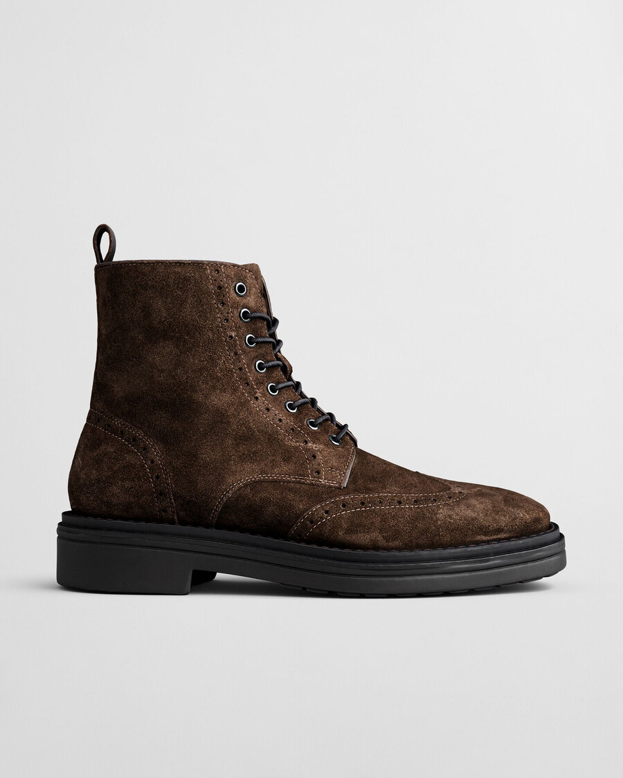 botas con cordones y tacón brogue de ante boggar - marrón oscuro