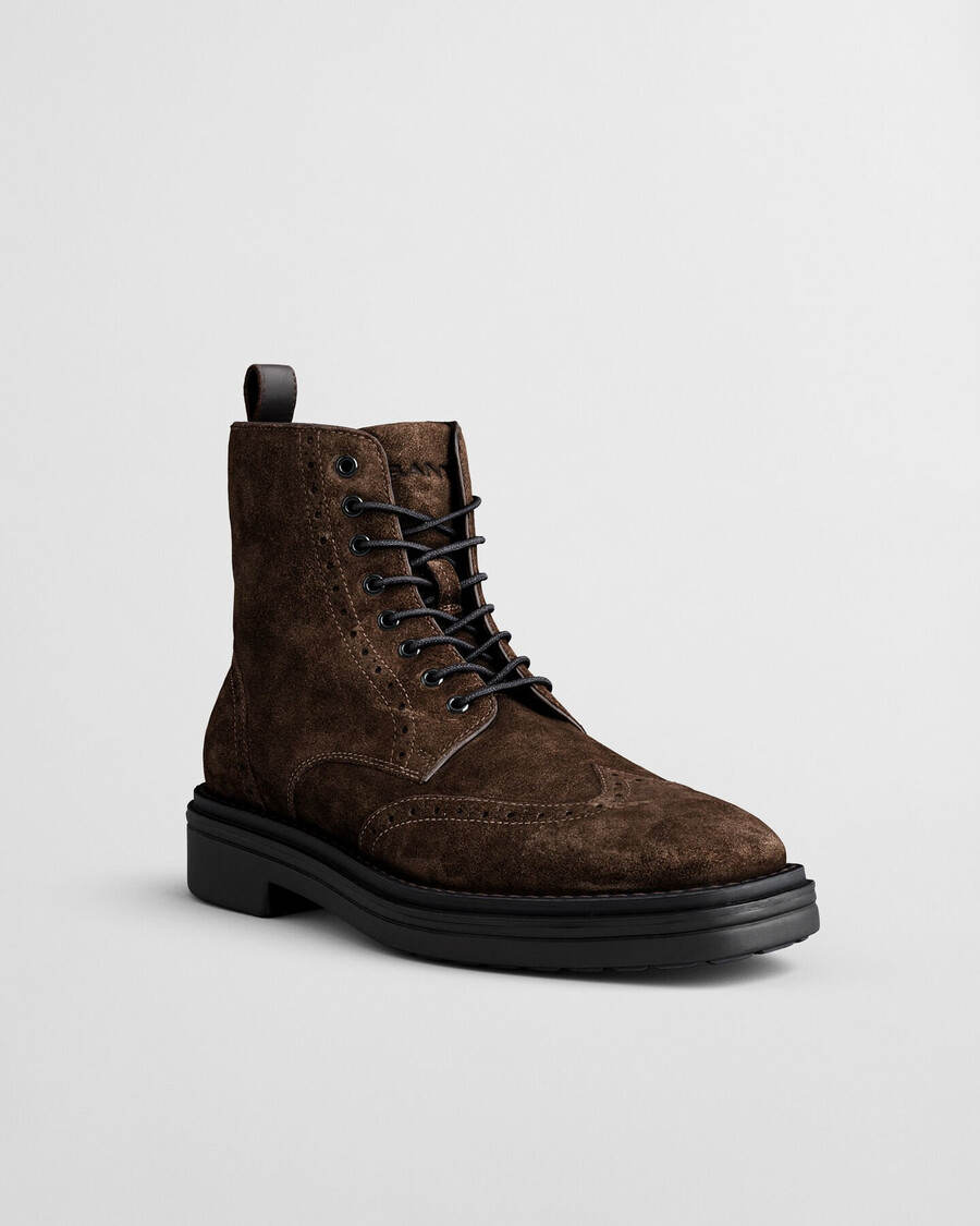 botas con cordones y tacón brogue de ante boggar - marrón oscuro
