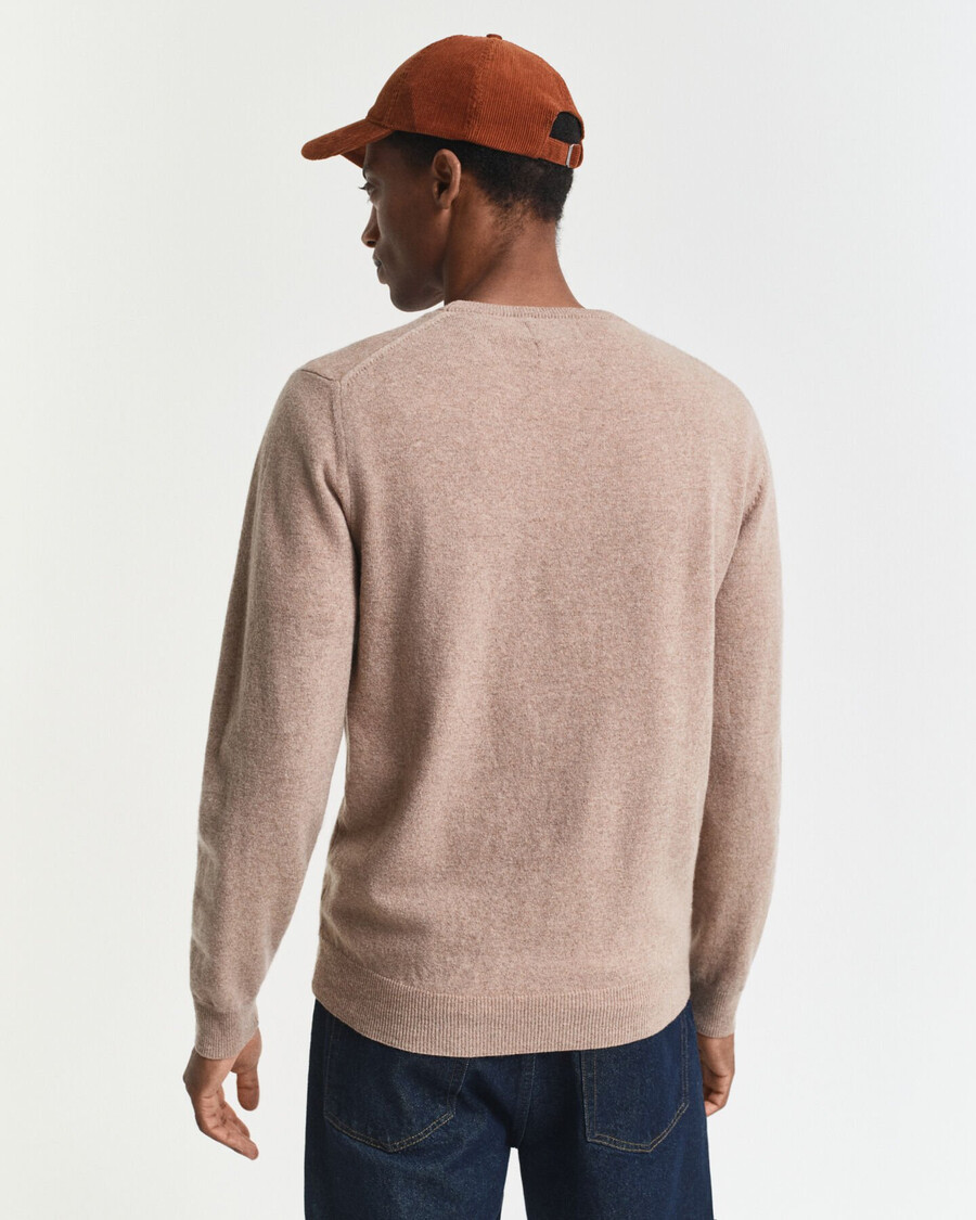 suéter de cuello redondo de lana de cordero superfina - dk sand melange