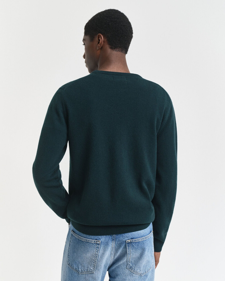 suéter de cuello redondo de lana de cordero superfina - verde tartán
