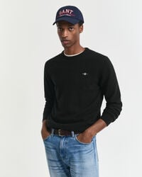 suéter de cuello redondo de lana de cordero superfina - negro