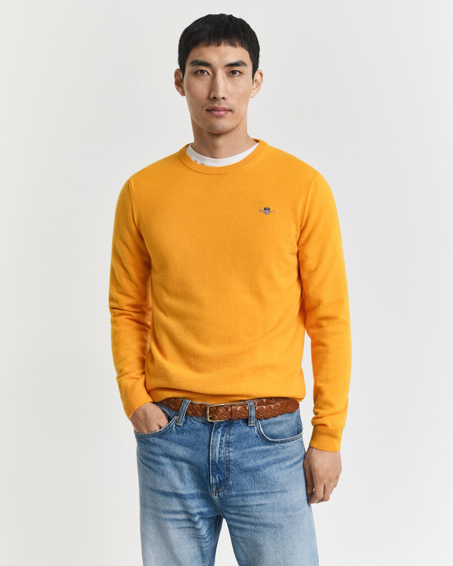 suéter de cuello redondo de lana de cordero superfina - liquen amarillo