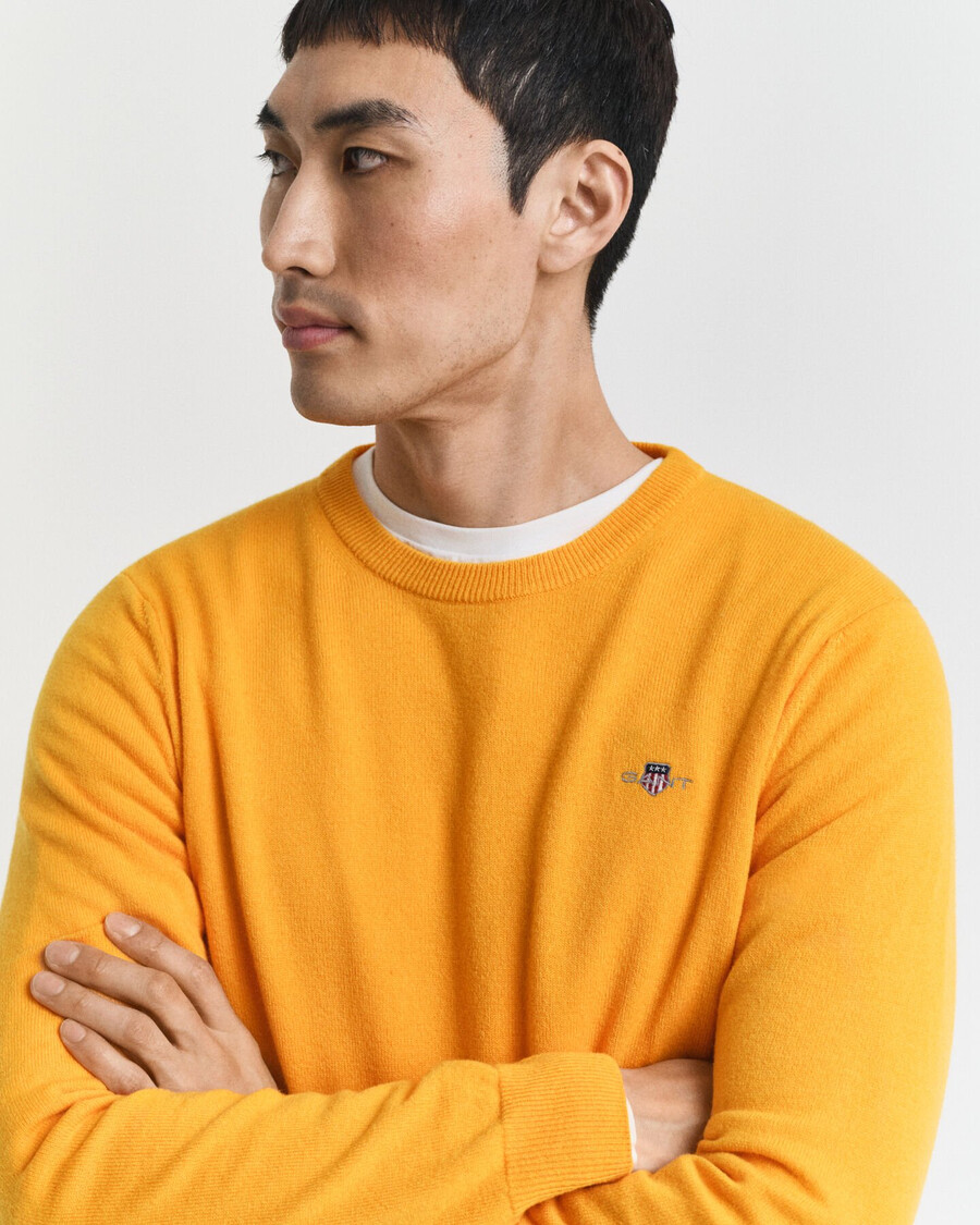 suéter de cuello redondo de lana de cordero superfina - liquen amarillo