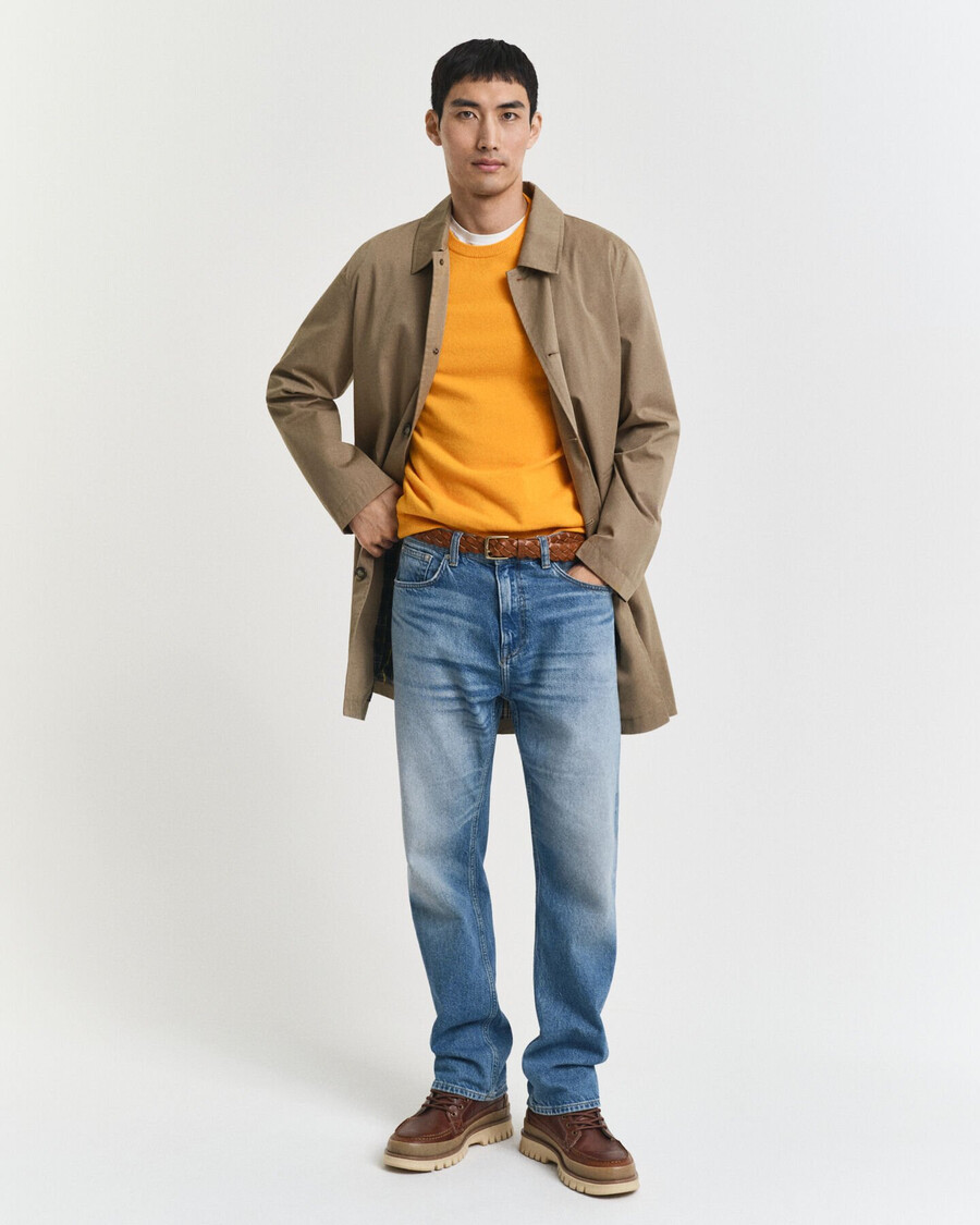 suéter de cuello redondo de lana de cordero superfina - liquen amarillo