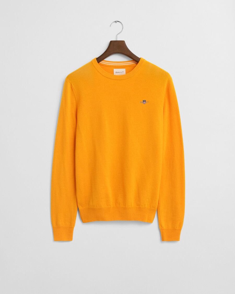 suéter de cuello redondo de lana de cordero superfina - liquen amarillo