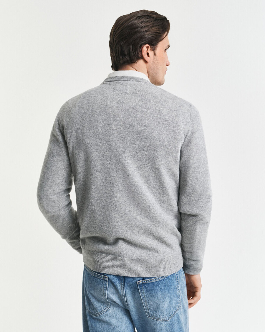 suéter de cuello redondo de lana de cordero superfina - gris jaspeado