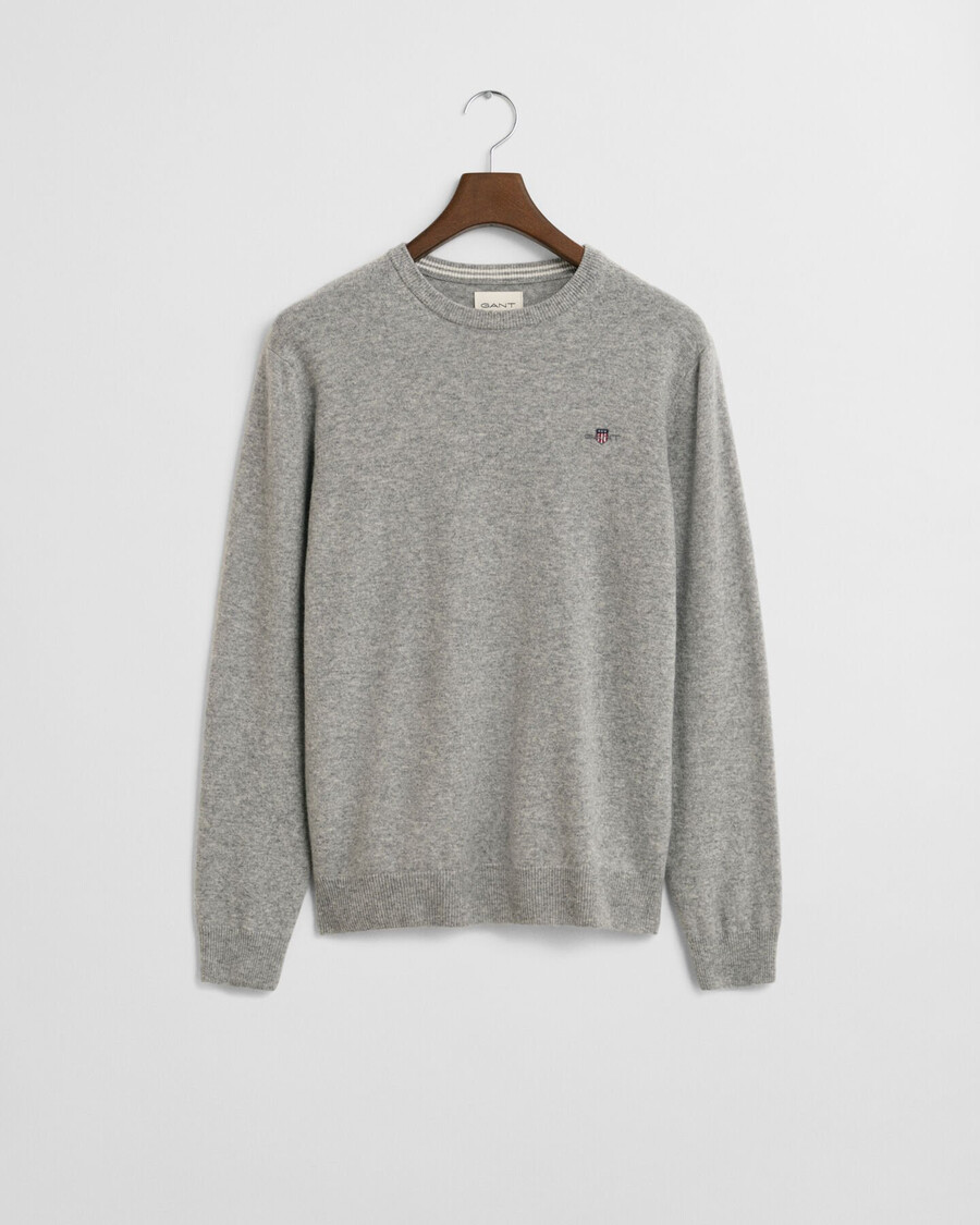 suéter de cuello redondo de lana de cordero superfina - gris jaspeado