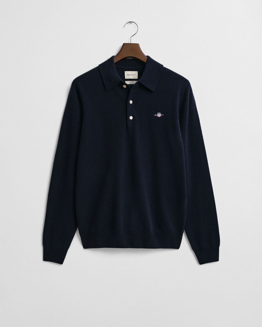 suéter polo de lana de cordero superfina - azul marino