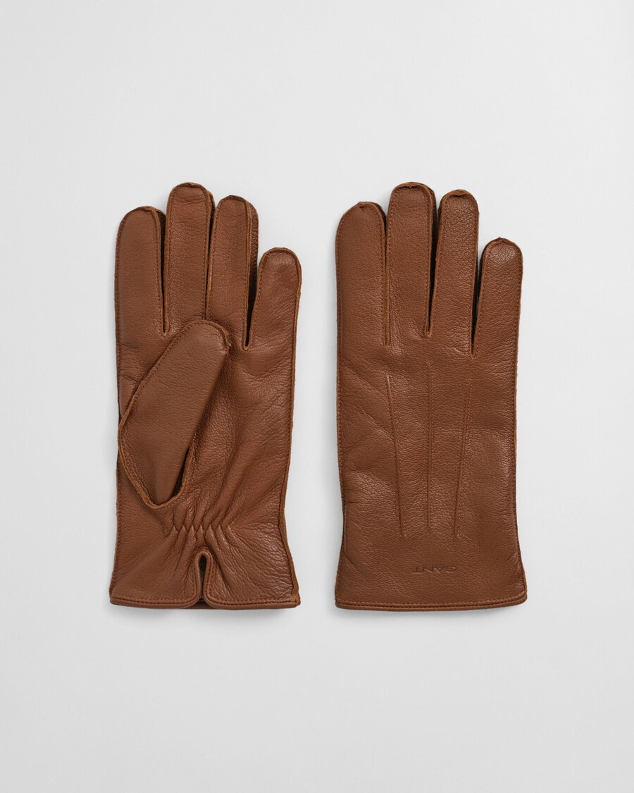 guantes de piel con forro de cachemira - coñac