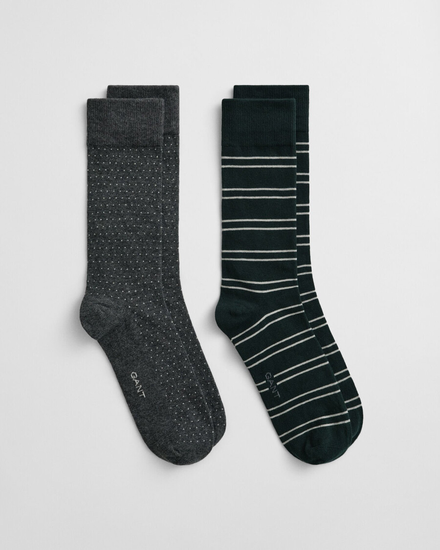 caja de regalo con 2 pares de calcetines de rayas y lunares - verde tartán