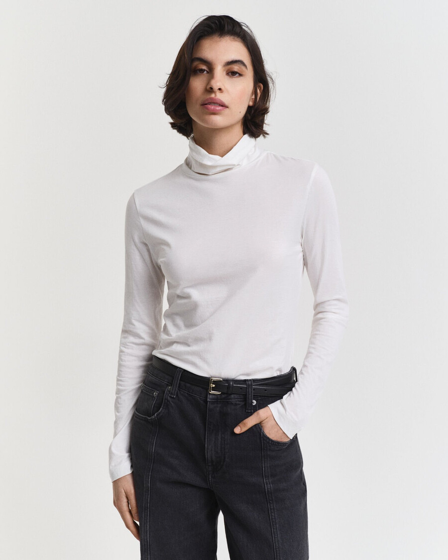 top ligero de cuello alto de algodón - cáscara de huevo