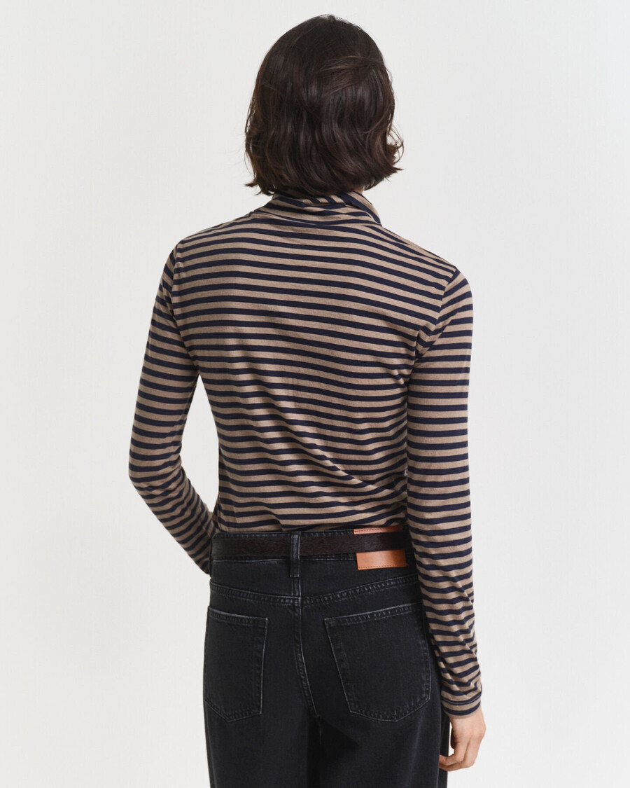 top ligero de cuello alto de algodón a rayas - beige topo