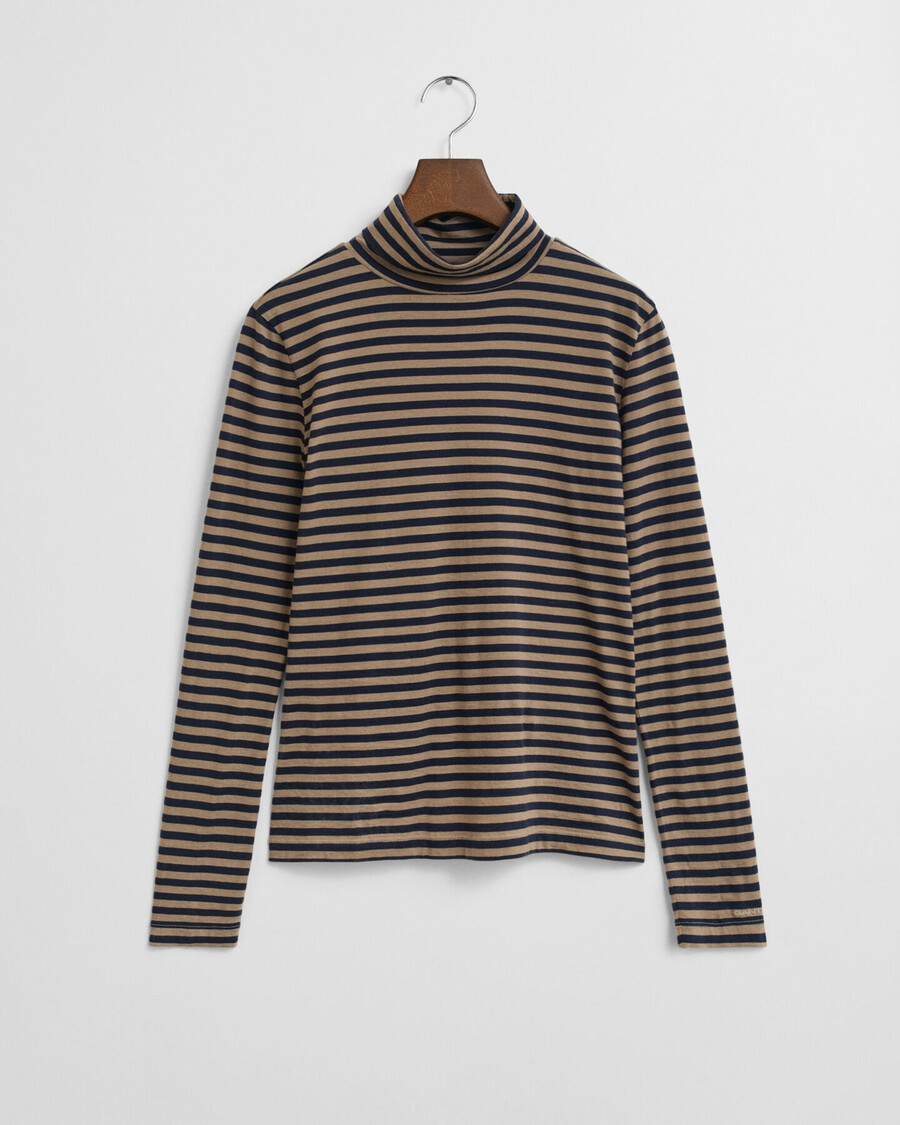 top ligero de cuello alto de algodón a rayas - beige topo