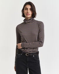 top ligero de cuello alto de algodón a rayas - beige topo