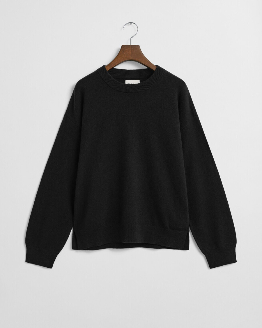 suéter de cuello redondo de lana de cordero superfina - negro