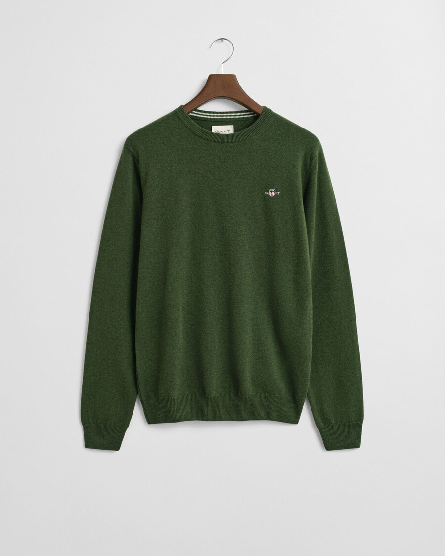 suéter de cuello redondo de lana de cordero superfina - verde musgo