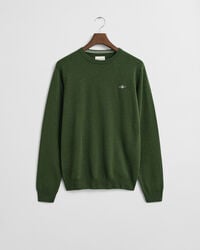 suéter de cuello redondo de lana de cordero superfina - verde musgo