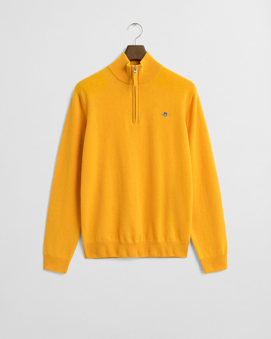 suéter de lana de cordero superfina con media cremallera - liquen amarillo