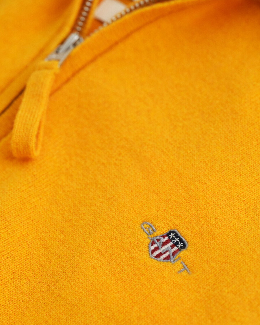 suéter de lana de cordero superfina con media cremallera - liquen amarillo