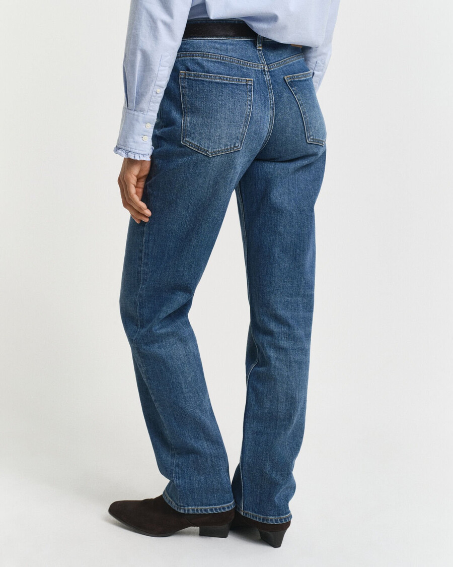vaqueros elásticos de pierna recta - azul medio desgastado