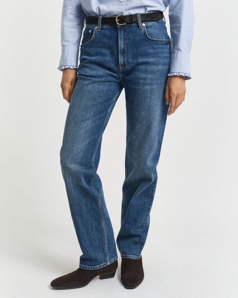 vaqueros elásticos de pierna recta - azul medio desgastado