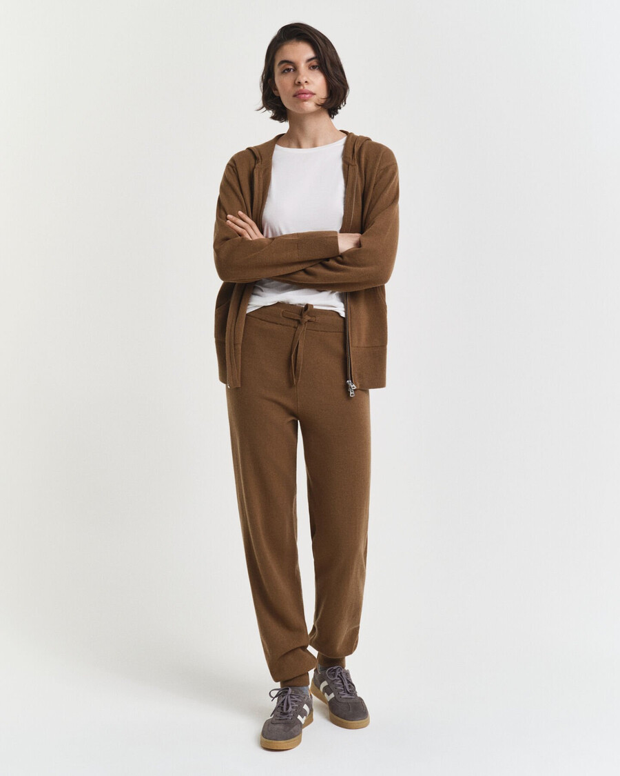 pantalones de punto de lana de cordero superfina - caqui cálido