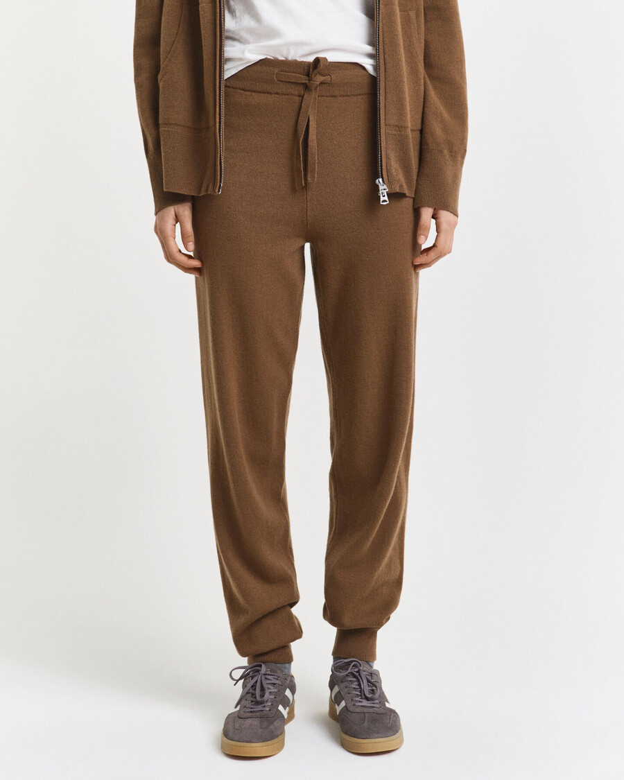 pantalones de punto de lana de cordero superfina - caqui cálido