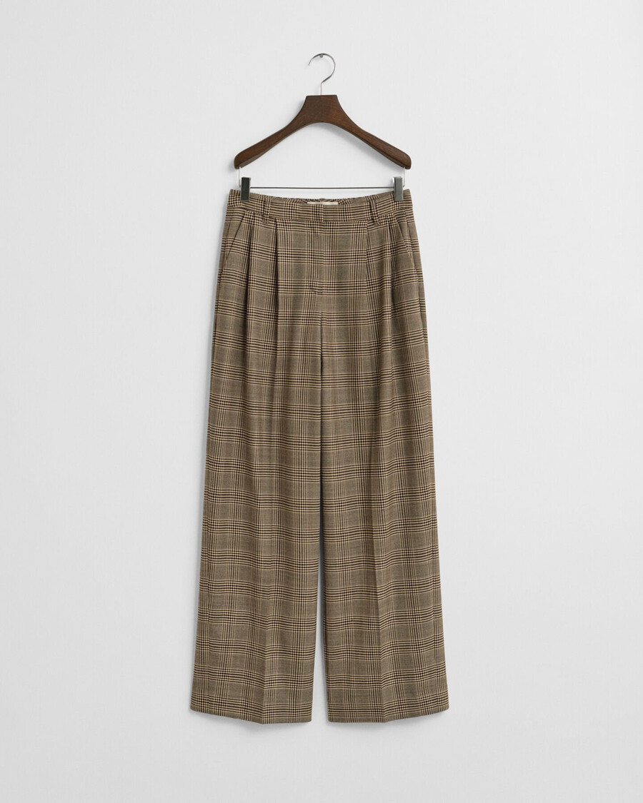 pantalones plisados de mezcla de lana a cuadros - marrón oscuro